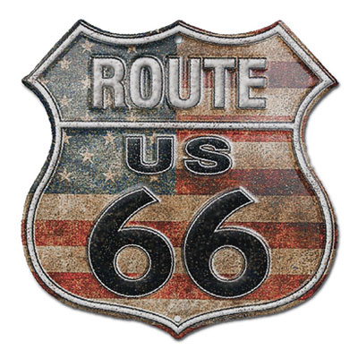 Route.66（ルート66）アルミサイン「RT.66 SHIELD - STARS AND STRIPRES」