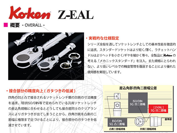 Ko-ken（コーケン/山下工業研究所）1/4”ディープソケットセット，Z-EAL