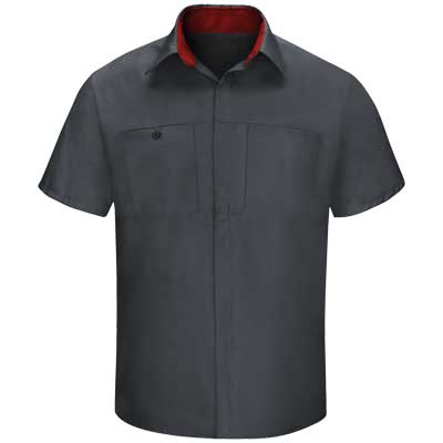 REDKAP（レッドキャップ）パフォーマンスプラスショップシャツ（半袖） チャコール/ファイアボールレッド【SY42】