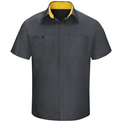 REDKAP（レッドキャップ）パフォーマンスプラスショップシャツ（半袖） チャコール/イエロー【SY42】