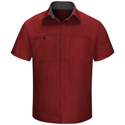 REDKAP（レッドキャップ）パフォーマンスプラスショップシャツ（半袖） ファイアボールレッド/チャコール【SY42】