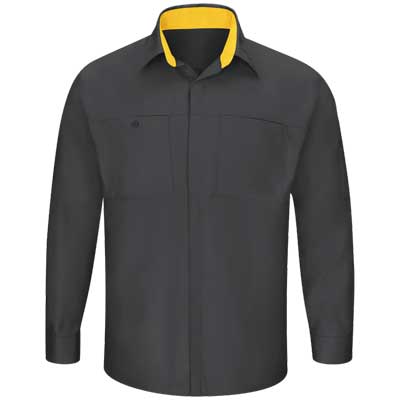 REDKAP（レッドキャップ）パフォーマンスプラスショップシャツ（長袖） チャコール/イエロー【SY32】