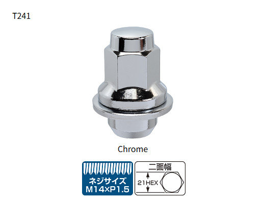 KYO-EI（協永産業）トヨタ純正アルミホイール専用ナット，シルバー/クローム【T241】21ｍｍ，M14×P1.5
